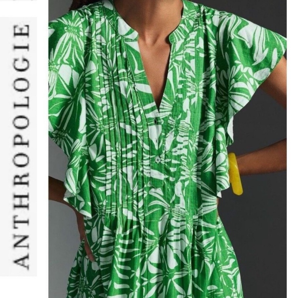 NWOT Anthropologie Maeve Cassandra green/white Floral Maxi Dress xs - Picture 2 of 14